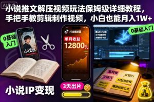 小说推文解压视频玩法保姆级详细教程,手把手教剪辑制作视频,小白也能月入1W+-阳知网创资源库