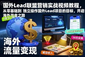 国外Lead联盟营销实战视频教程,从零基础到独立操作国外Lead项目的目标,开启海外淘金之路-阳知网创资源库