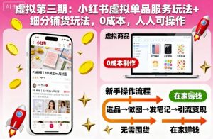 虚拟第三期:小红书虚拟单品服务玩法+细分铺货玩法,0成本,人人可操作-阳知网创资源库