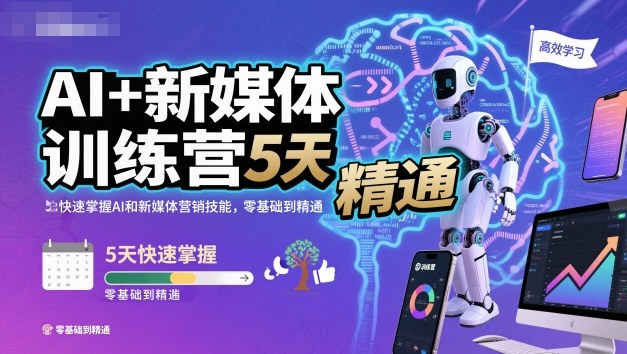 AI+新媒体训练营,5天快速掌握AI和新媒体营销技能,零基础到精通-阳知网创资源库