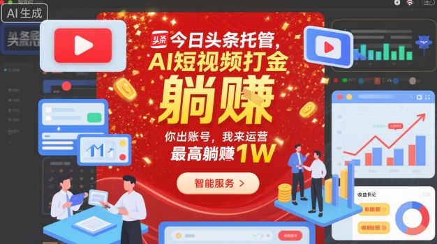 今日头条托管，AI短视频打金，你出账号，我来运营，最高躺賺1W【揭秘】-阳知网创资源库