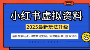 小红书虚拟资料项目:最新搜索流变现玩法,0成本简单可复制,一人多店打法,新手也可轻松日入5张+-阳知网创资源库