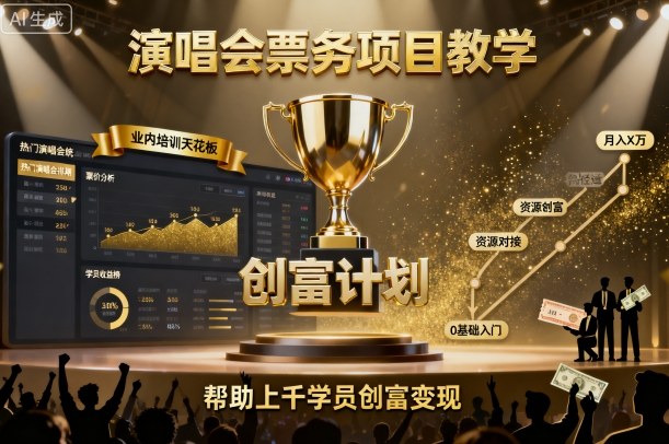 演唱会票务项目教学,业内培训天花板,帮助上千学员创富变现-阳知网创资源库