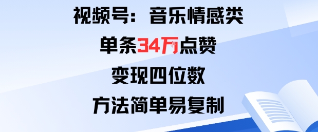 视频号分成计划新玩法：音乐情感类单条34W点赞，变现四位数，方法简单易复制-阳知网创资源库