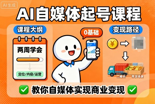 AI自媒体起号课程，0基础小白两周学会，教你自媒体实现商业变现-阳知网创资源库