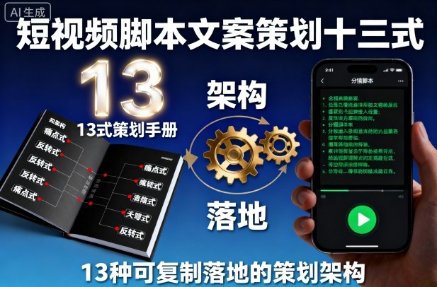 短视频脚本文案策划十三式,13种可复制落地的策划架构-阳知网创资源库