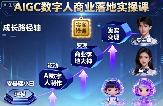 AIGC数字人商业落地实操课,从零基础小白到AI数字人大神-阳知网创资源库