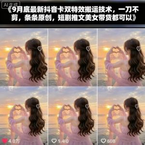 9月底最新抖音卡双特效搬运技术,一刀不剪,条条原创,短剧推文美女带货都可以-阳知网创资源库
