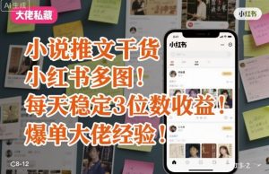 小说推文干货之小红书多图每天稳定3位数收益爆单大佬经验分享-阳知网创资源库