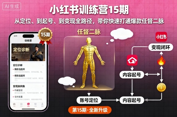 小红书训练营15期，从定位、到起号、到变现全路径，带你快速打通爆款任督二脉-阳知网创资源库