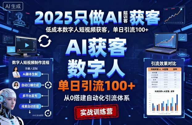2025只做AI获客，AI超级获客实训营，低成本数字人短视频获客，单日引流100+-阳知网创资源库
