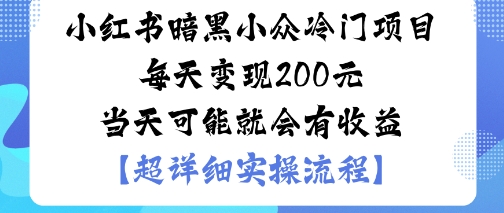 小红书暗黑小众冷门项目每天变现2张当天可能就会有收益-阳知网创资源库