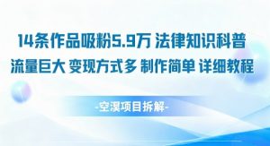 14条作品吸粉5.9W，法律知识科普，流量巨大，变现方式多，制作简单，详细教程-阳知网创资源库