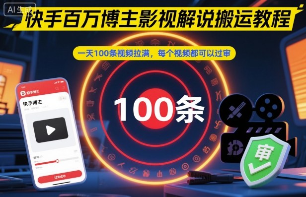 快手百万博主影视解说搬运教程,一天100条视频拉满,每个视频都可以过审-阳知网创资源库