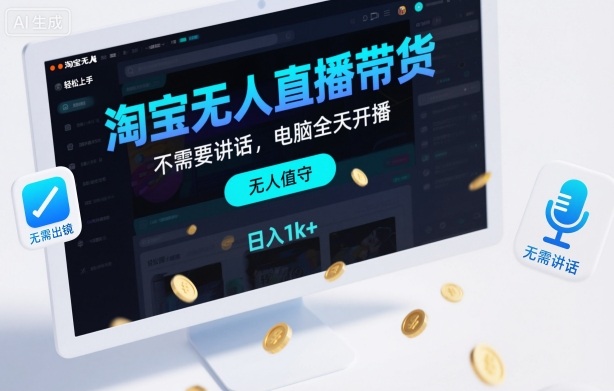 淘宝无人直播带货,不需要出镜,不需要讲话,电脑全天开播,轻松上手,日入1k+【揭秘】-阳知网创资源库