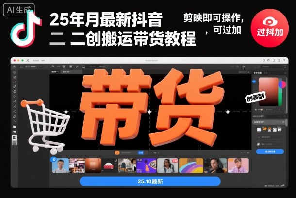 25年10月最新抖音二创搬运带货教程，剪映即可操作，可过抖加-阳知网创资源库