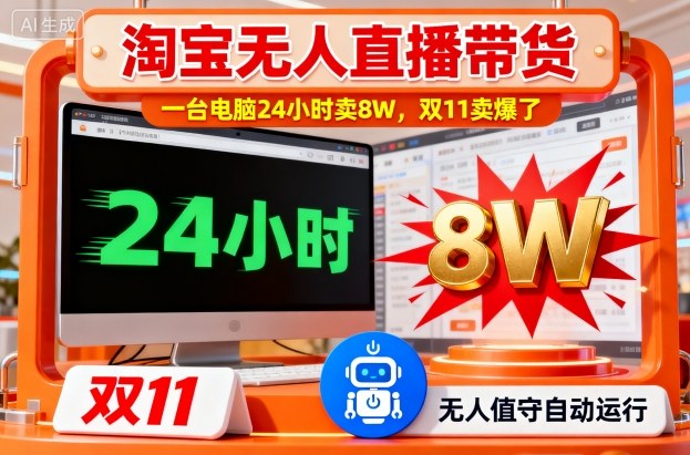 淘宝无人直播带货,一台电脑214小时卖8W,双11卖爆了【揭秘】-阳知网创资源库