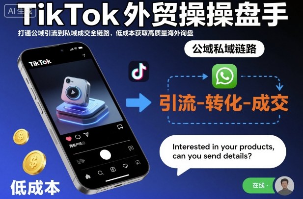 TikTok外贸操盘手,打通公域引流到私域成交全链路,低成本获取高质量海外询盘-阳知网创资源库