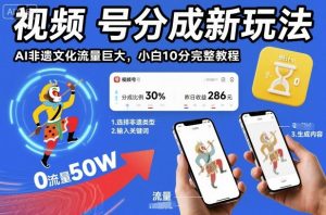 视频号分成新玩法,AI非遗文化流量巨大,小白10分钟搞定,完整教程-阳知网创资源库