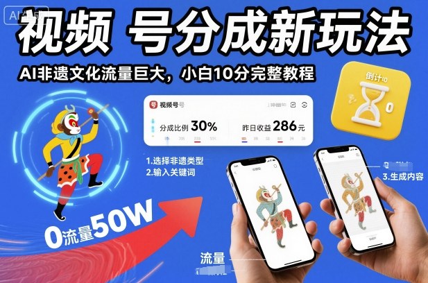 视频号分成新玩法,AI非遗文化流量巨大,小白10分钟搞定,完整教程-阳知网创资源库