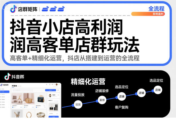 抖音小店高利润高客单店群玩法，高客单+精细化运营，抖店从搭建到运营的全流程-阳知网创资源库