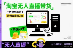 淘宝无人直播带货,一台电脑就能干,月佣金最高2W,电商旺季【揭秘】-阳知网创资源库