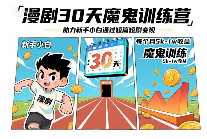 漫剧30天魔鬼训练营，助力新手小白通过短篇短剧变现，每个月5k-1w收益-阳知网创资源库