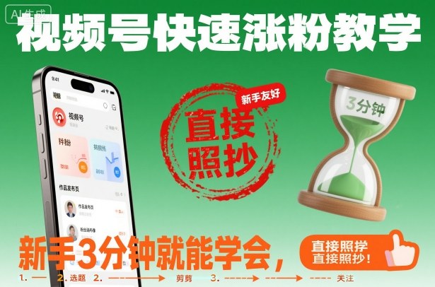 视频号快速涨粉教学,新手3分钟就能学会,直接照抄!-阳知网创资源库