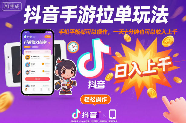 抖音手游拉单玩法,手机平板都可以操作,一天十分钟也可以收入上K【揭秘】-阳知网创资源库