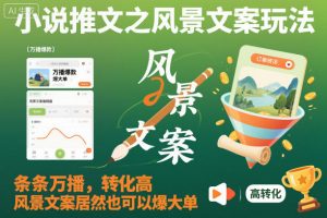小说推文之风景文案玩法,条条万播,转化高,风景文案居然也可以爆大单!-阳知网创资源库