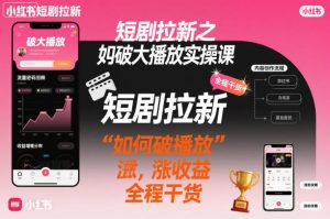 短剧拉新之小红书如何破大播放实操课，如何破播放，涨收益，全程干货-阳知网创资源库