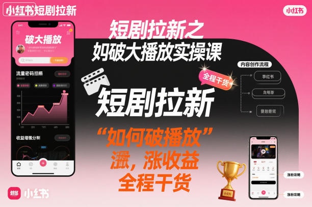 短剧拉新之小红书如何破大播放实操课，如何破播放，涨收益，全程干货-阳知网创资源库