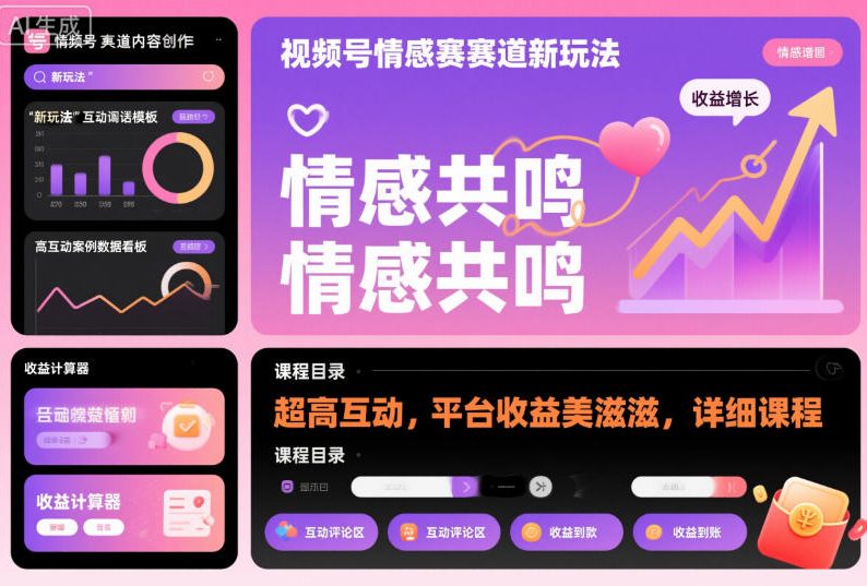 视频号情感赛道新玩法,超高互动,平台收益美滋滋,详细课程-阳知网创资源库