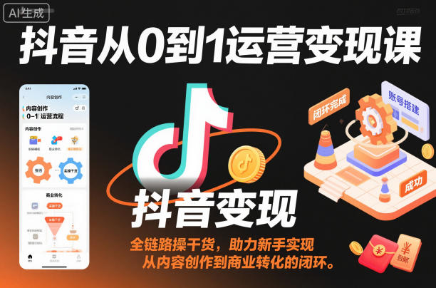 抖音从0到1运营变现课,全链路实操干货,助力新手实现从内容创作到商业转化的闭环-阳知网创资源库