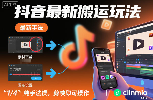 抖音最新搬运玩法，纯手法操作，剪映即可操作-阳知网创资源库