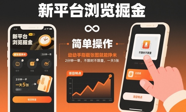 新平台浏览掘金,动动手指截张图就能挣米,2分钟一单,不限时不限量,一天5张【揭秘】-阳知网创资源库