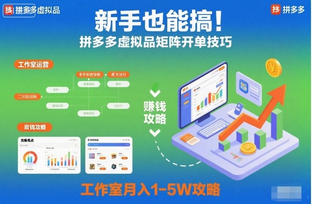 新手也能搞!拼多多虚拟品矩阵开单技巧,工作室月入1-5W攻略【揭秘】-阳知网创资源库