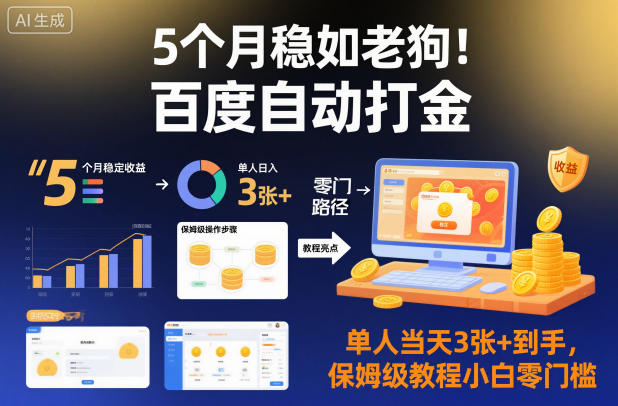 5个月稳如老狗!百度自动打金,单人当天3张+到手,保姆级教程小白零门槛【揭秘】-阳知网创资源库