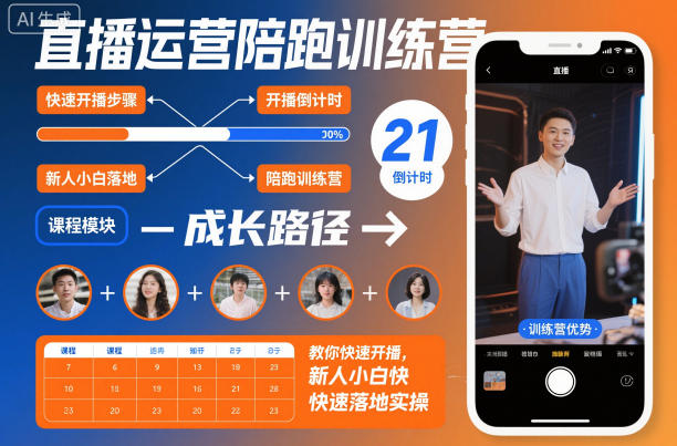 直播运营陪跑训练营,教你快速开播,新人小白快速落地实操-阳知网创资源库