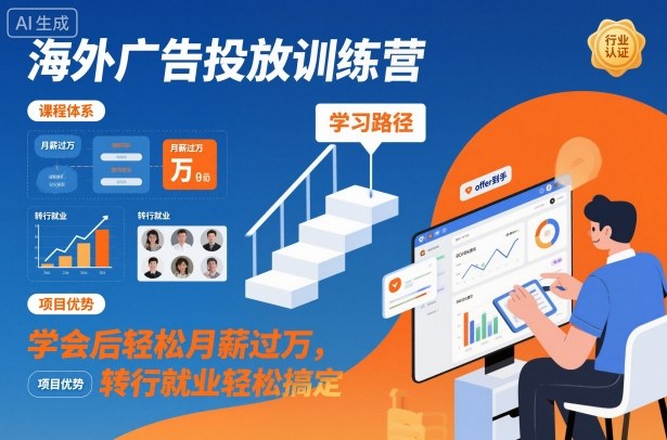 海外广告投放训练营，学会后轻松月薪过万，转行就业轻松搞定-阳知网创资源库