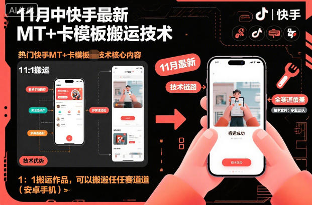 11月中快手最新MT+卡模板搬运技术,1:1搬运作品,可以搬运任何赛道(安卓手机)-阳知网创资源库