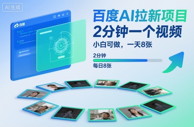 百度AI拉新项目，2分钟一个视频，小白可做，一天8张【附案例+保姆级教程】-阳知网创资源库