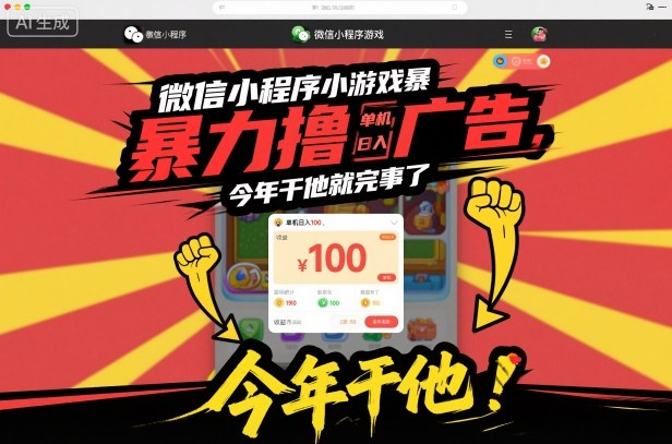 微信小程序小游戏暴力撸广告,单机日入100,今年干他就完事了-阳知网创资源库