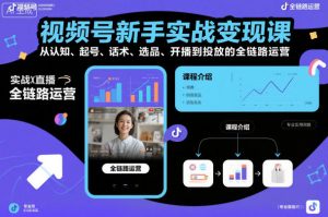 视频号新手实战变现课,从认知、起号、话术、选品、开播到投放的全链路运营-阳知网创资源库
