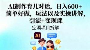 AI制作育儿对话,日入6张+,简单好做,玩法以及实操讲解,引流+变现课-阳知网创资源库