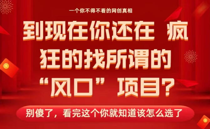 马上26年了,你还在找所谓的风口项目?别傻了,看完这个你全都懂了!【揭秘】-阳知网创资源库