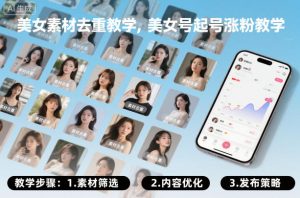 美女素材去重教学,美女号起号涨粉教学-阳知网创资源库