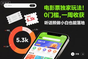 电影票独家玩法!0门槛,一周收获5.3k,听话照做小白也能落地【揭秘】-阳知网创资源库