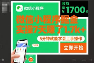 微信小程序掘金,实操7天賺了1.7k+,操作简单,5分钟就能学会上手操作【揭秘】-阳知网创资源库