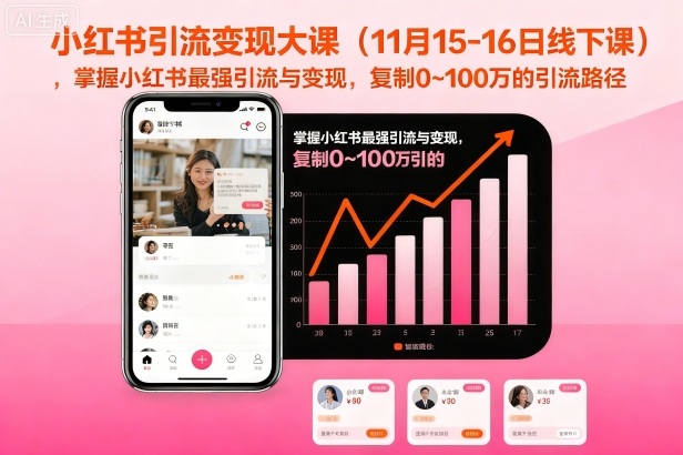 小红书引流变现大课(11月15-16日线下课),掌握小红书最强引流与变现,复制0~100万的引流路径-阳知网创资源库